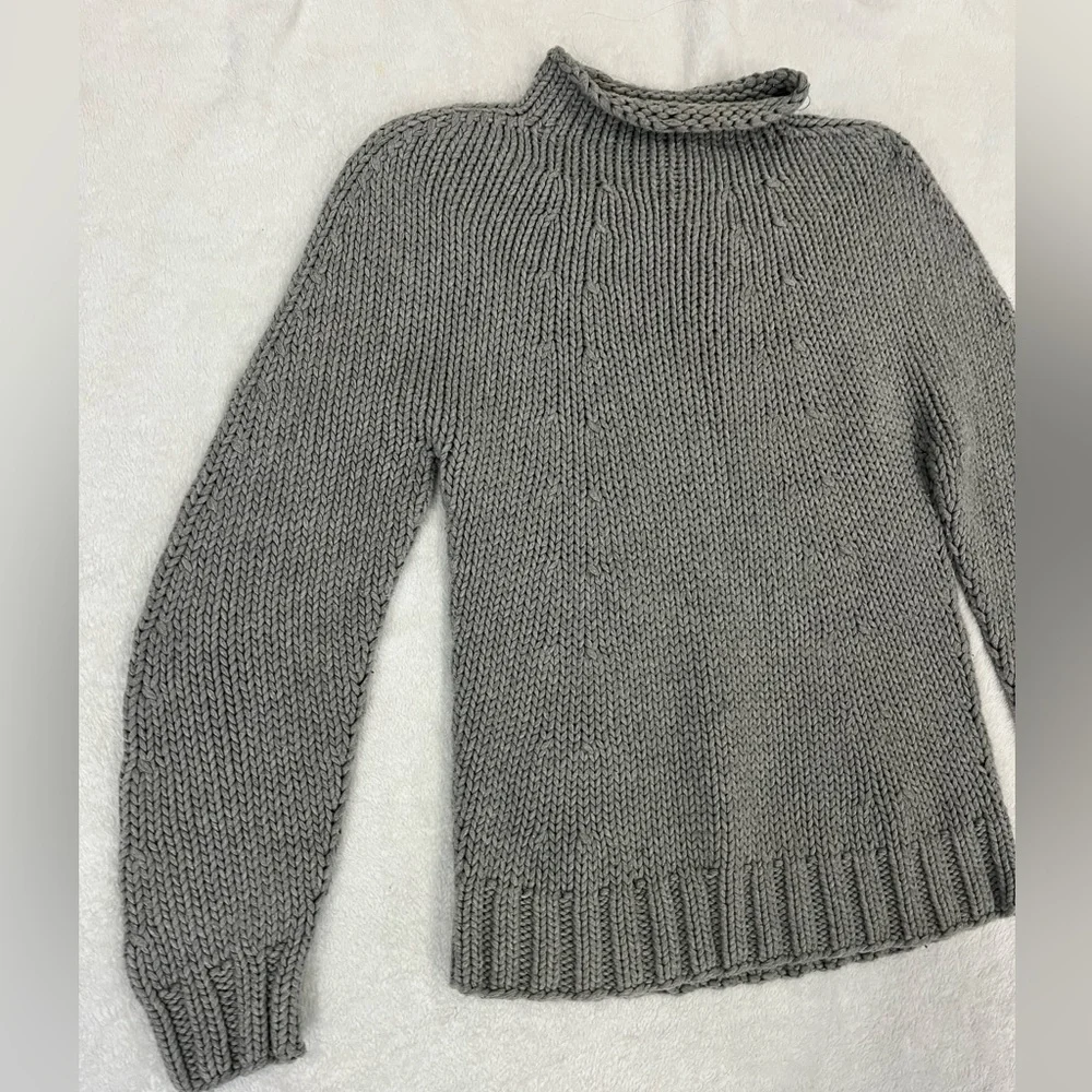 J. Crew Vintage Hand Knit Cotton Roll Neck Gray Swater - Picture 2 of 11